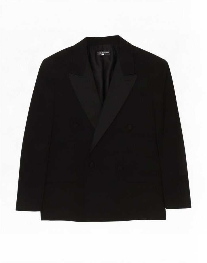 Giorgio Armani Damen Zweireihige Blazerjacke IT 42 Mittelschwarze Seide
