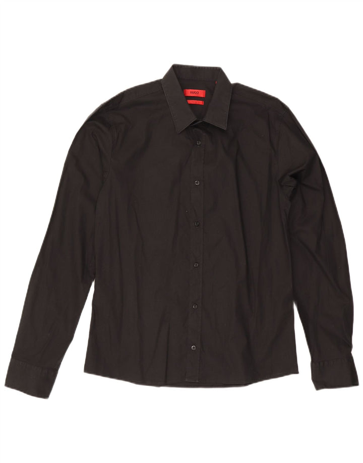 Hugo Boss Herren Slim-Fit-Hemd aus mittelschwarzer Baumwolle