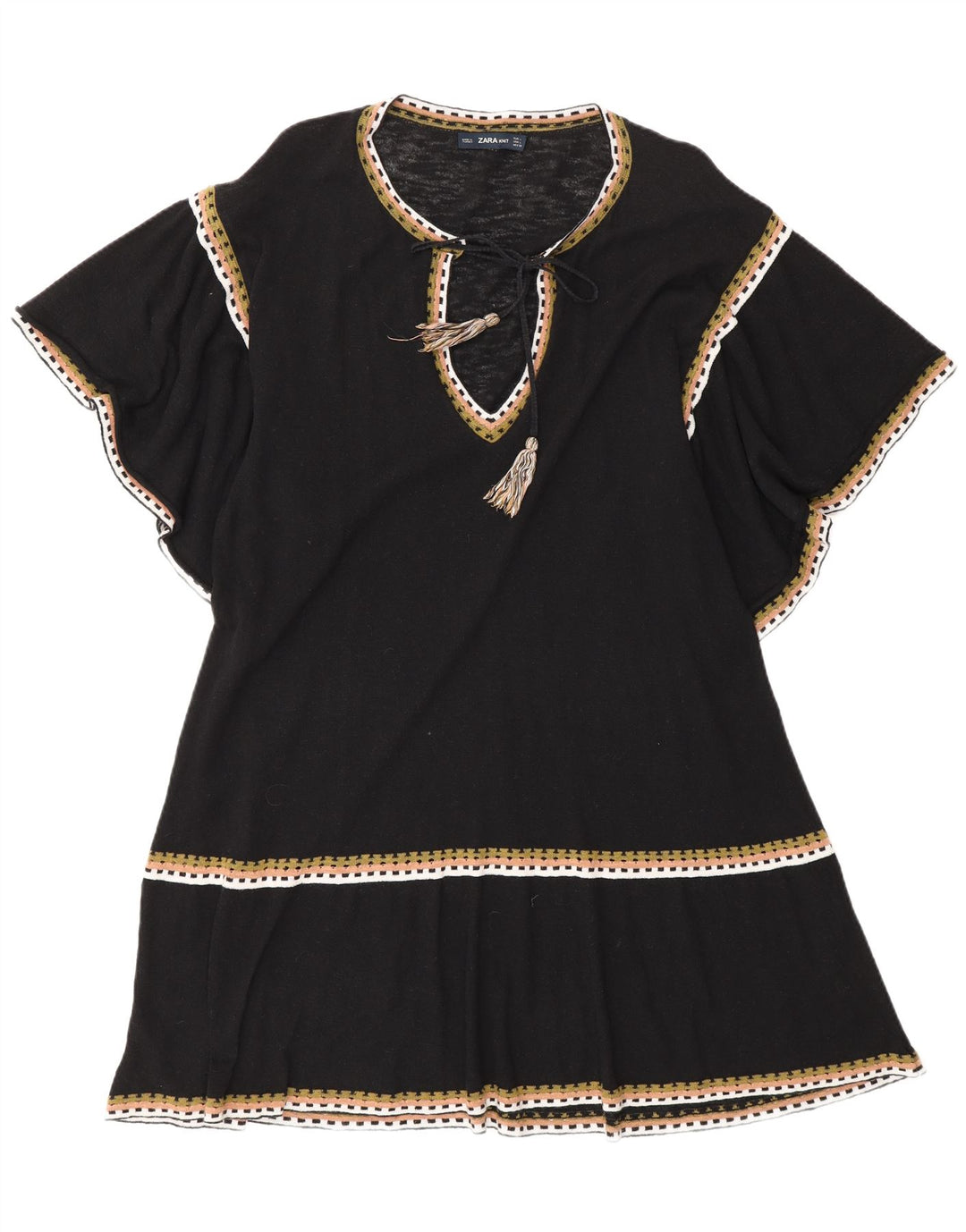 Zara Damen A-Linien-Kleid UK 16 Large Schwarze Baumwolle