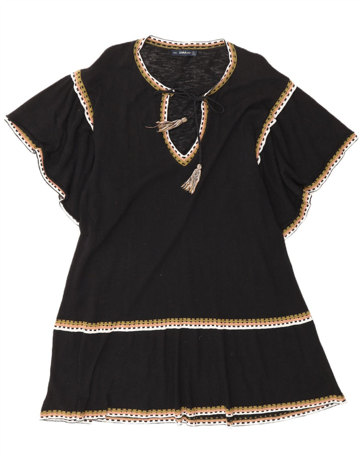 Zara Damen A-Linien-Kleid UK 16 Large Schwarze Baumwolle
