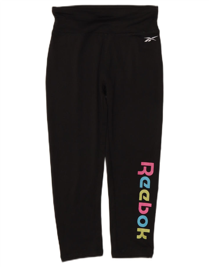 Reebok Capri-Leggings mit Grafik für Mädchen, 10–11 Jahre, schwarzes Polyester