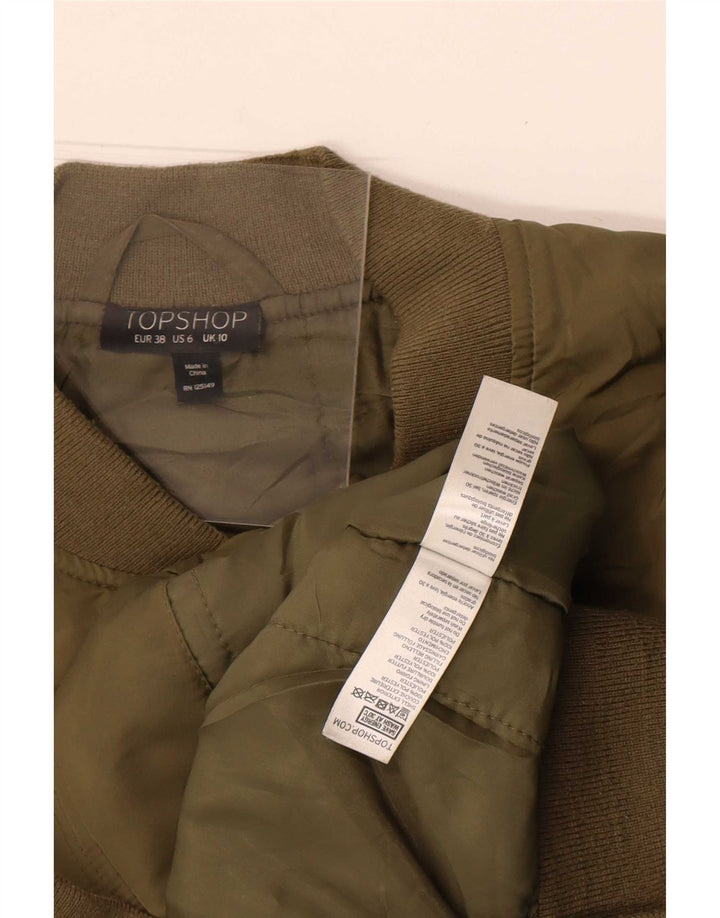 Topshop Damen Bomberjacke UK 10 Small Khaki Polyester