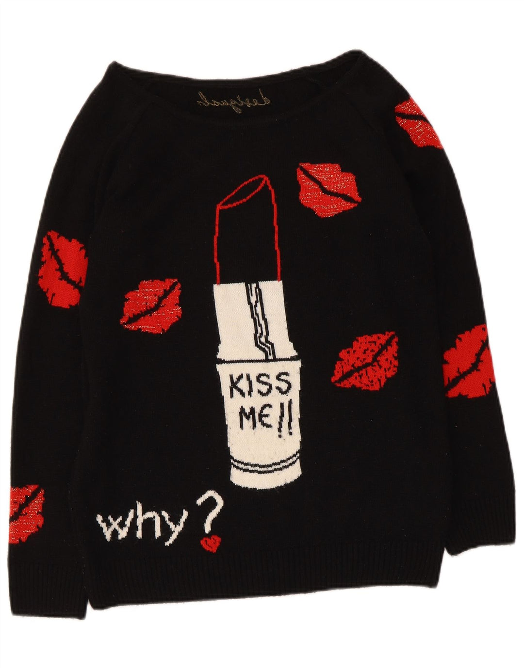 Desigual Damen Pullover mit grafischem U-Boot-Ausschnitt, Gr. 12, mittelschwarz