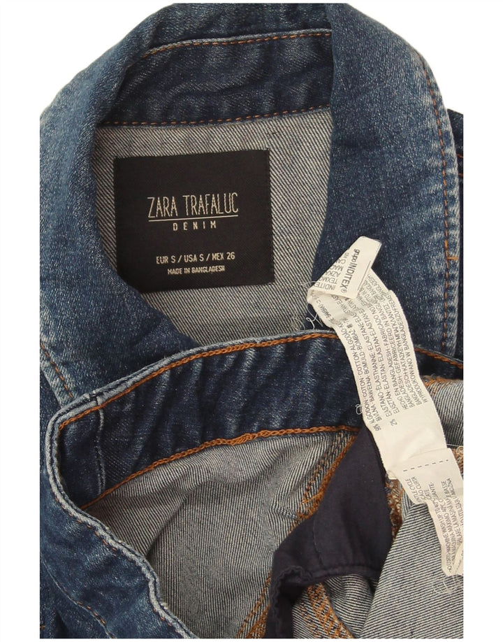 Zara Damen Crop Denim Jacke UK 10 Small Blaue Baumwolle