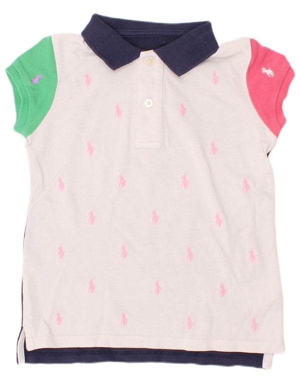Polo Ralph Lauren Rugby-Shirt mit Grafik für Mädchen, 7–8 Jahre, weißes Farbblockdesign