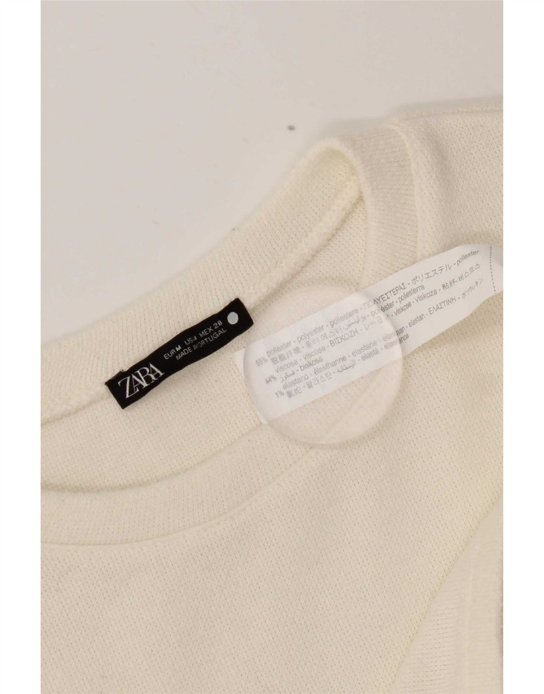 Zara Damen Crop Top Langarm UK 14 Mittelweißes Polyester