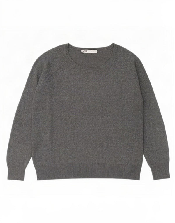 Zara Damen-Pullover mit U-Boot-Ausschnitt, Gr. 18, XL, graue Viskose