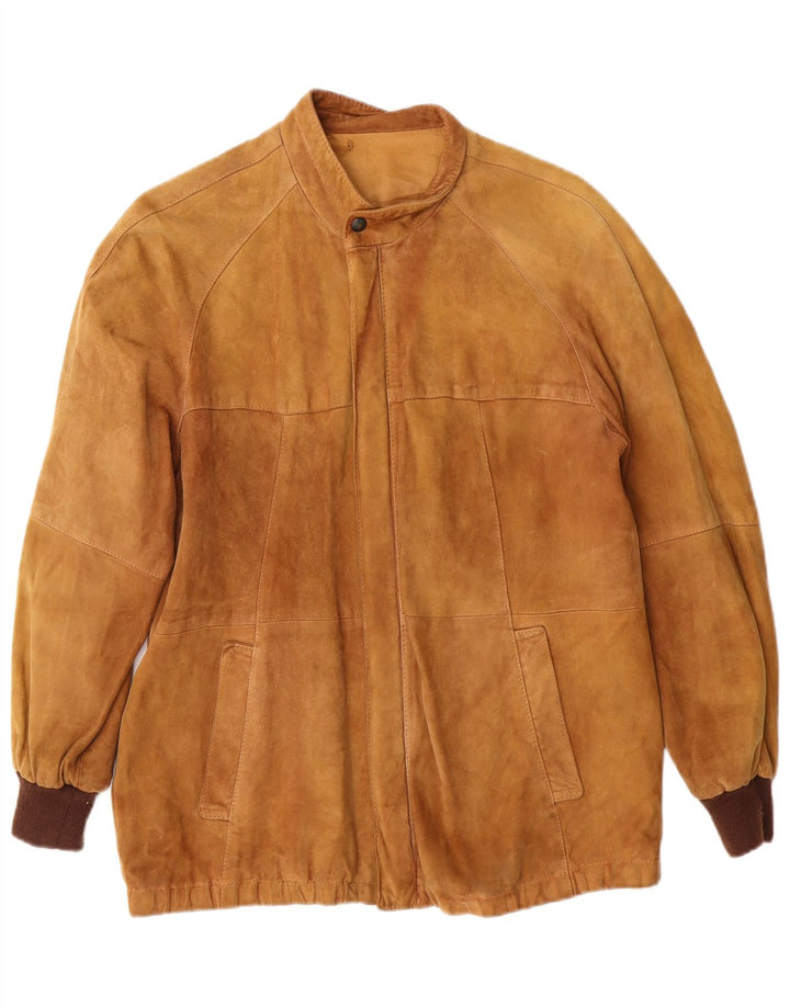 Vintage Damen Bomber Wildlederjacke UK 12 Mittelbraunes Leder