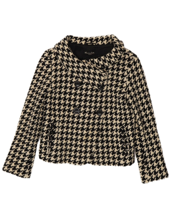 Massimo Dutti Damen Kurzer Pea Coat UK 10 Small Schwarze Hahnentrittwolle