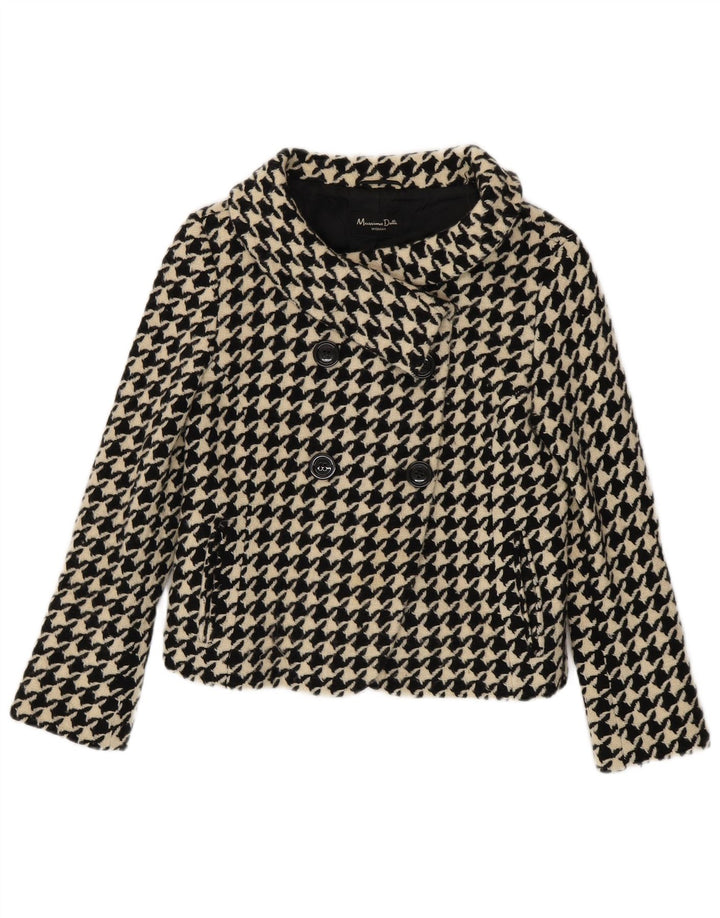 Massimo Dutti Damen Kurzer Pea Coat UK 10 Small Schwarze Hahnentrittwolle