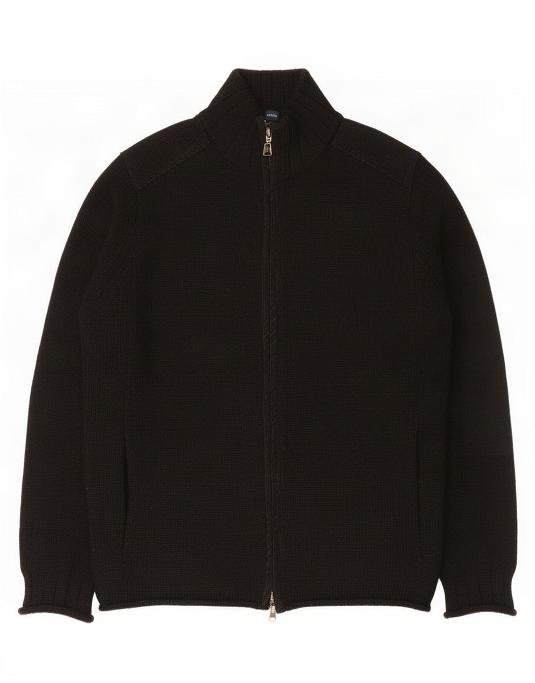 French Connection Herren-Cardigan-Pullover aus mittelschwarzer Wolle