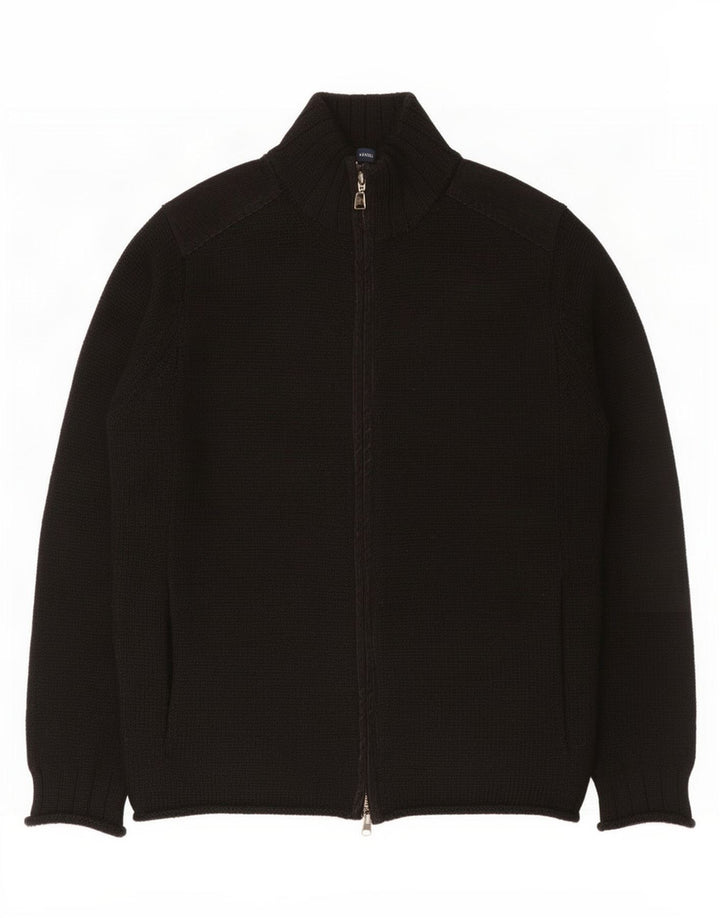 French Connection Herren-Cardigan-Pullover aus mittelschwarzer Wolle