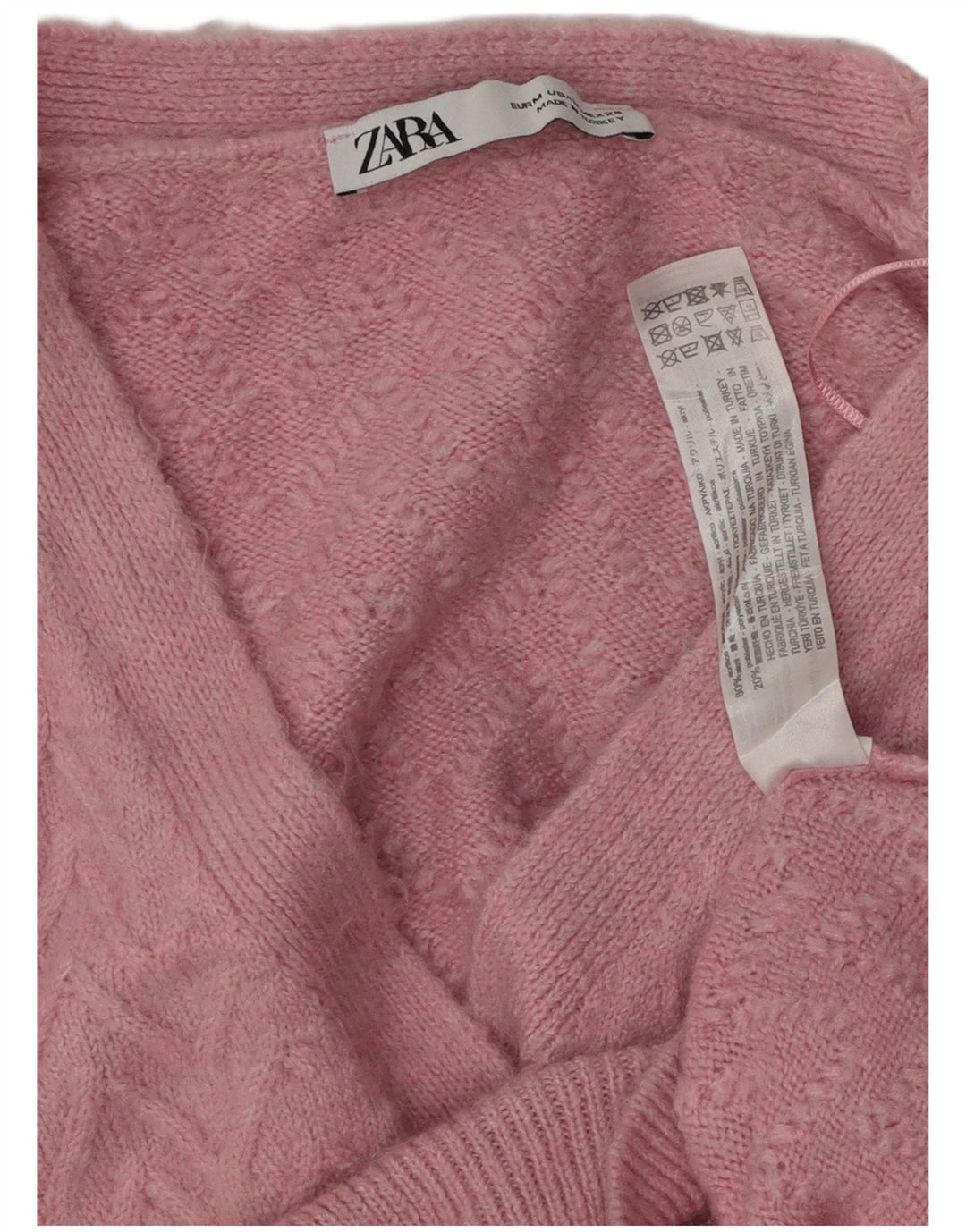 ZARA Damen Crop Cardigan Pullover UK 14 Mittelrosa Chevron Acryl
