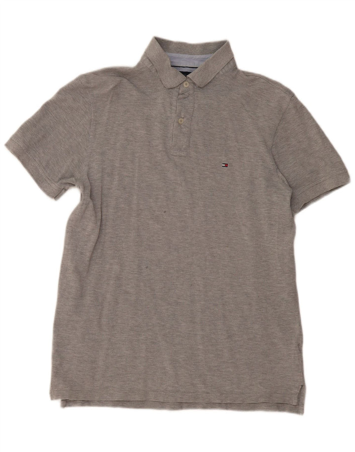 Tommy Hilfiger Herren-Poloshirt aus mittelgrau gefleckter Baumwolle