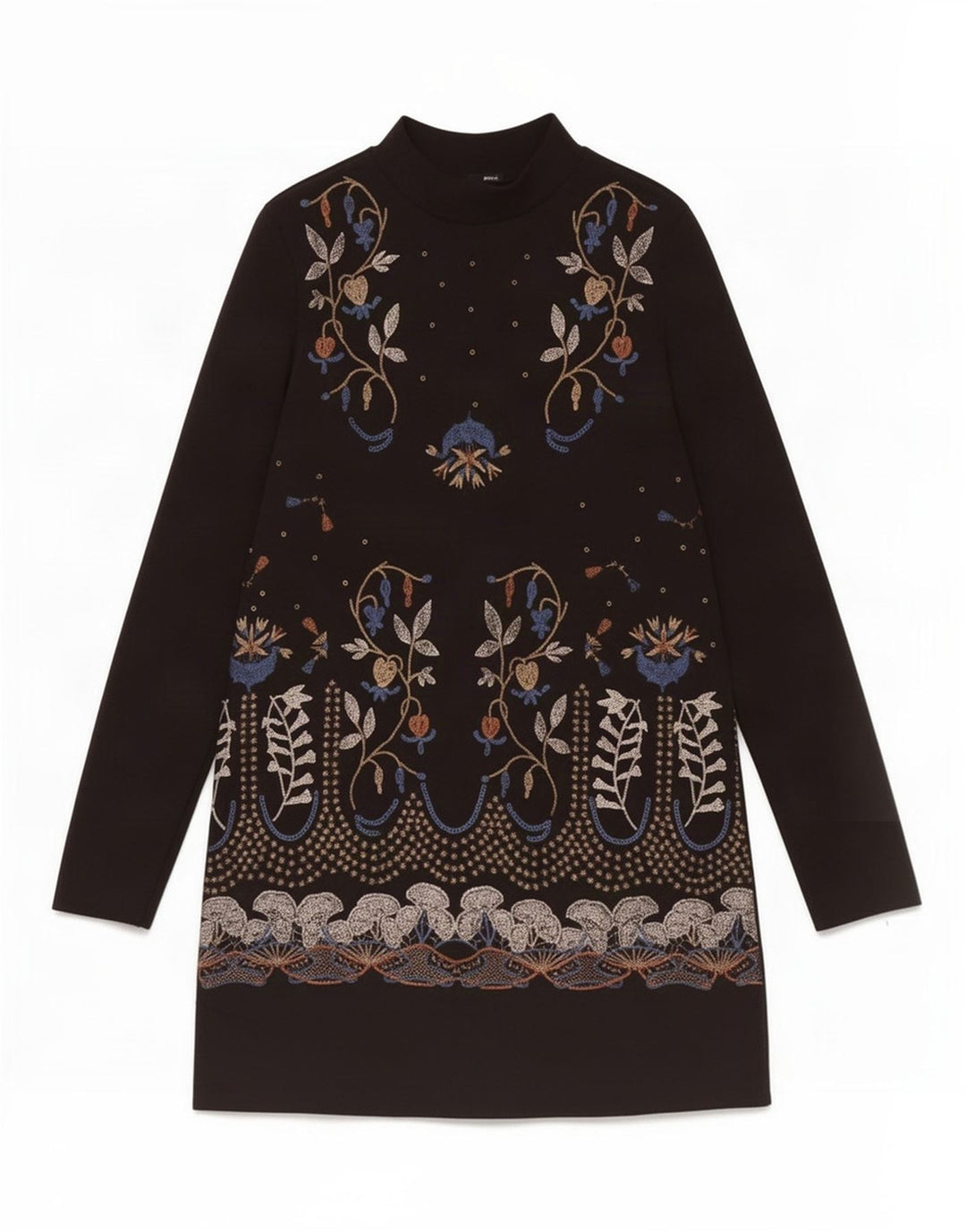 Zara Damen-Etuikleid mit langen Ärmeln, UK 12, Mittelschwarz, Blumenmuster, Polyester