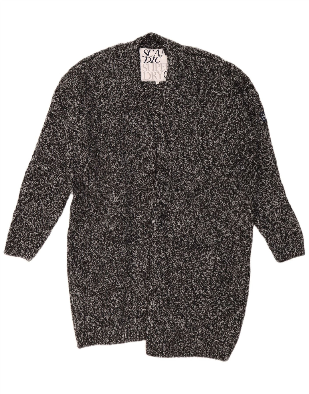 SUPERDRY Damen-Strickjacke in Übergröße, lang geschnitten, Gr. 18, XL, Grau meliert