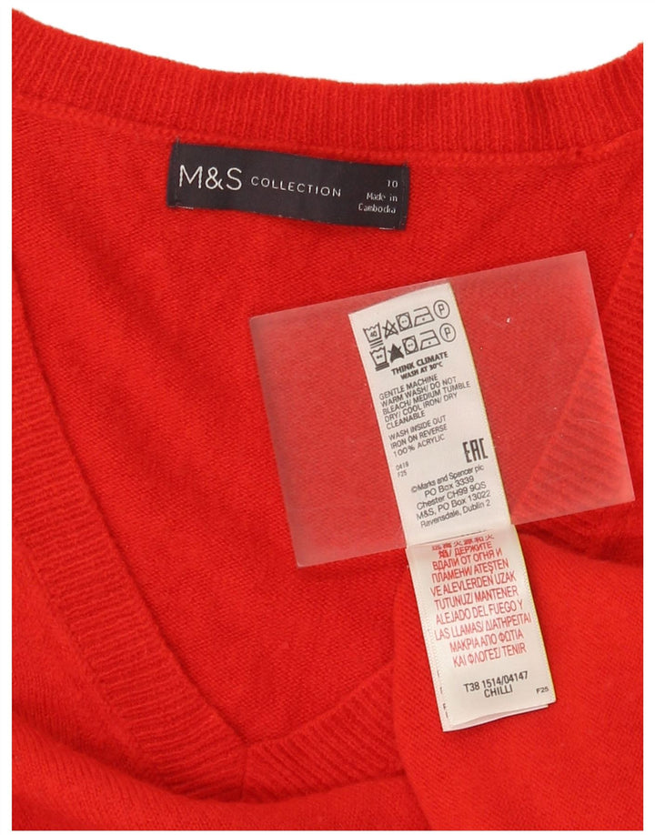Marks & Spencer Damen-Pullover mit V-Ausschnitt, Gr. 10, Größe S, Rot, Acryl