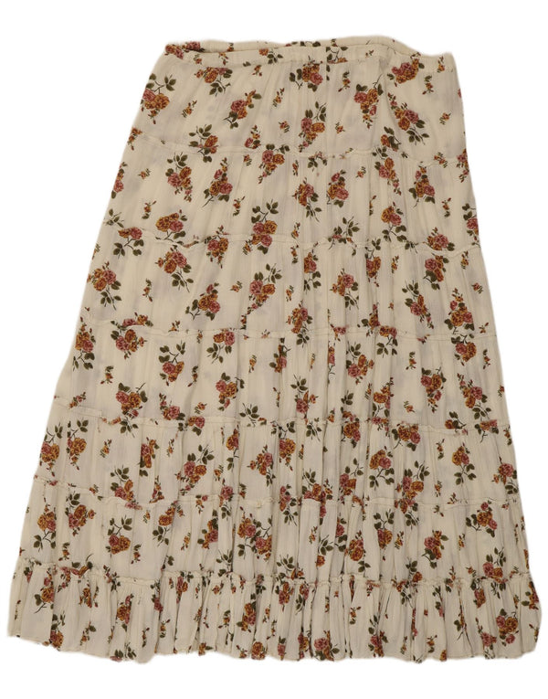 Vintage Damen High Waist Stufenrock W36 XL Weiß geblümt