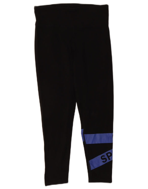 Dkny Womens Graphic Crop Leggings UK 12 Mittelschwarze Colourblock-Baumwolle
