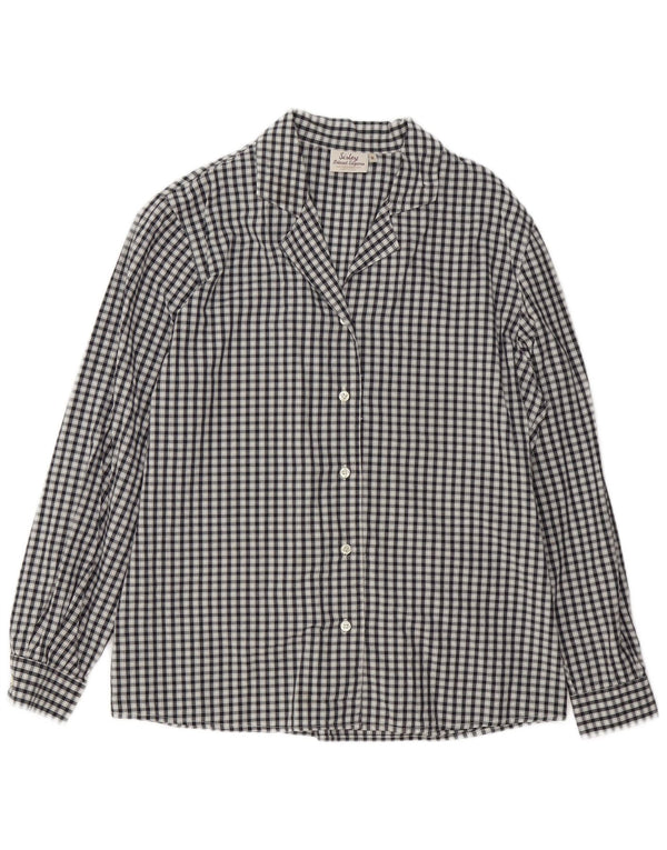 Sisley Damen-Nachtwäsche, Hemdbluse IT 44, mittelmarineblaue Gingham-Baumwolle