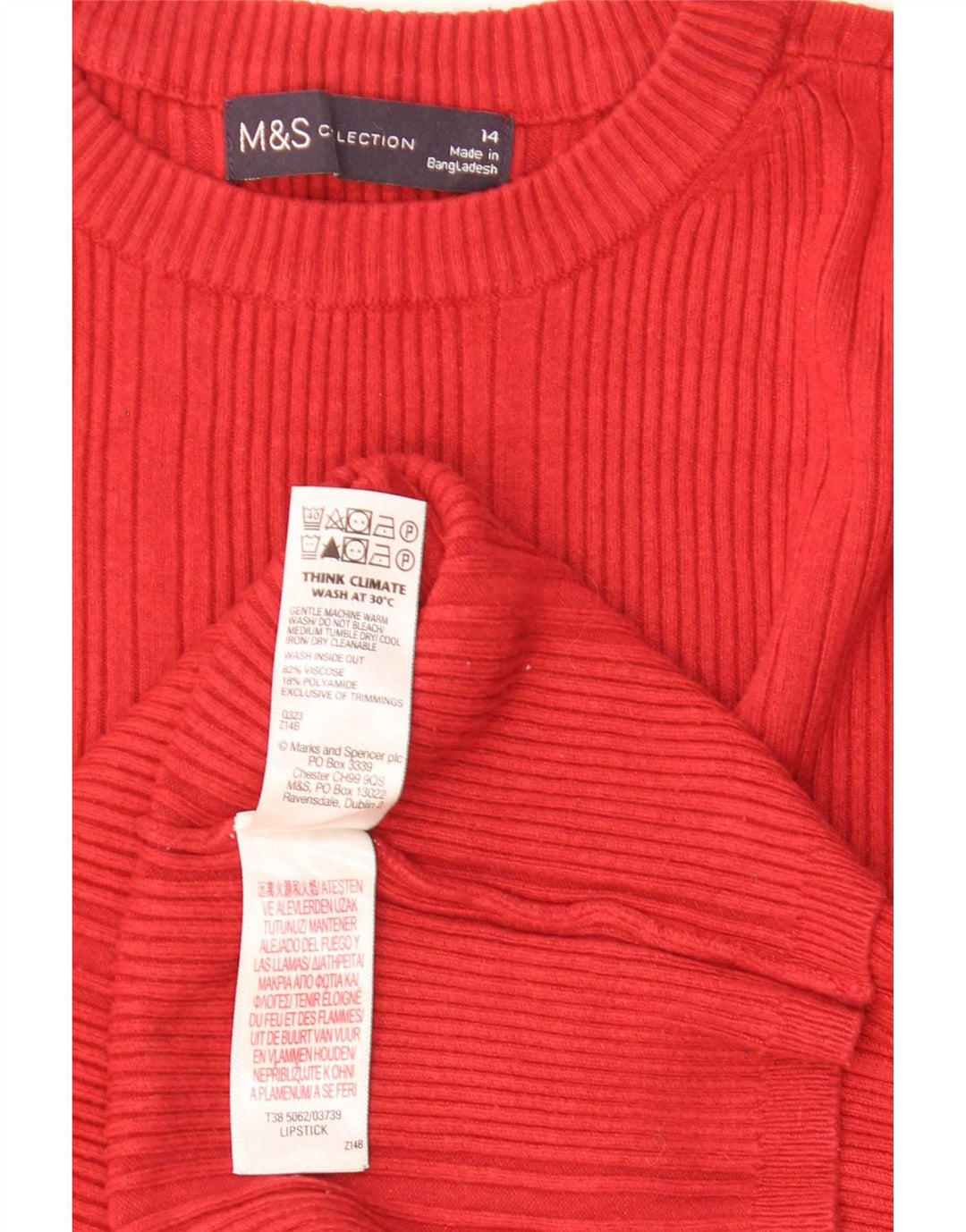 Marks & Spencer Damen-Pullover mit Rundhalsausschnitt, UK 14, mittelrote Viskose