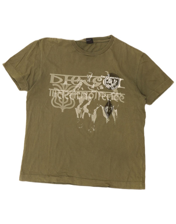 Diesel Herren Graphic T-Shirt Top XL Khaki Baumwolle