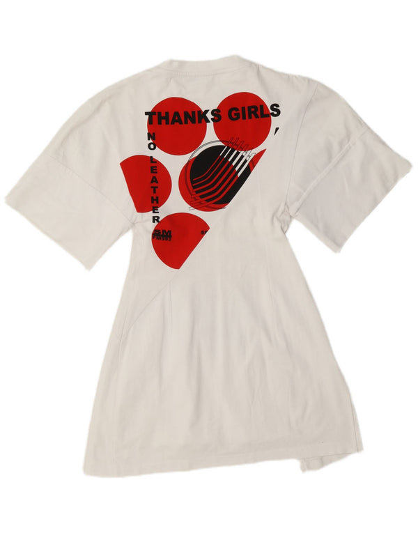 Stella McCartney Damen Grafik-T-Shirt-Kleid IT 38 XS Weiße Baumwolle