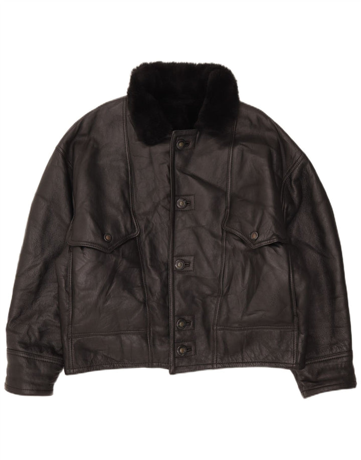 Vintage Herren Shearling Jacke IT 52 XL Schwarzes Leder