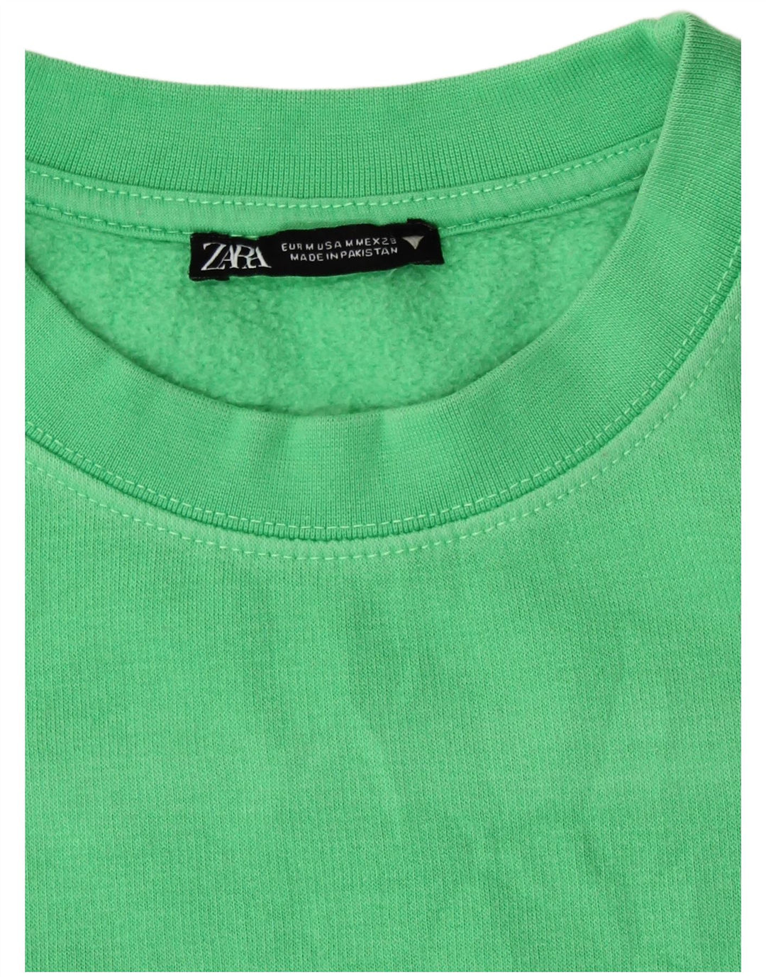 Zara Damen Crop Sweatshirt Pullover UK 14 Mittelgrüne Baumwolle