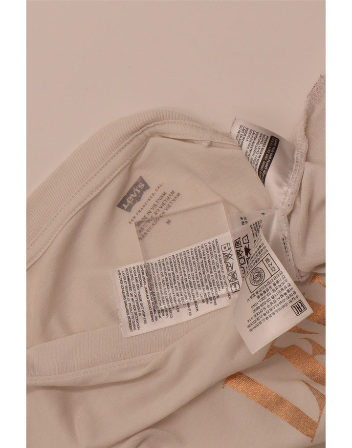 LEVI'S Womens Graphic T-Shirt Top UK 14 Medium Off White Cotton