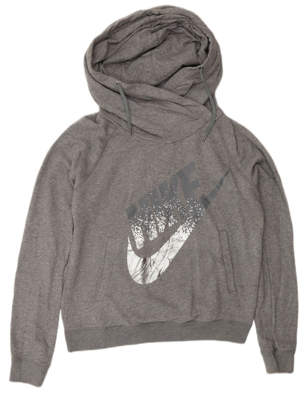 Nike Womens Graphic Hoodie Pullover UK 14 Mittelgraue Baumwolle
