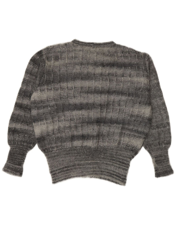 Vintage Damen Pullover mit U-Boot-Ausschnitt, Gr. 14, groß, grau gestreift