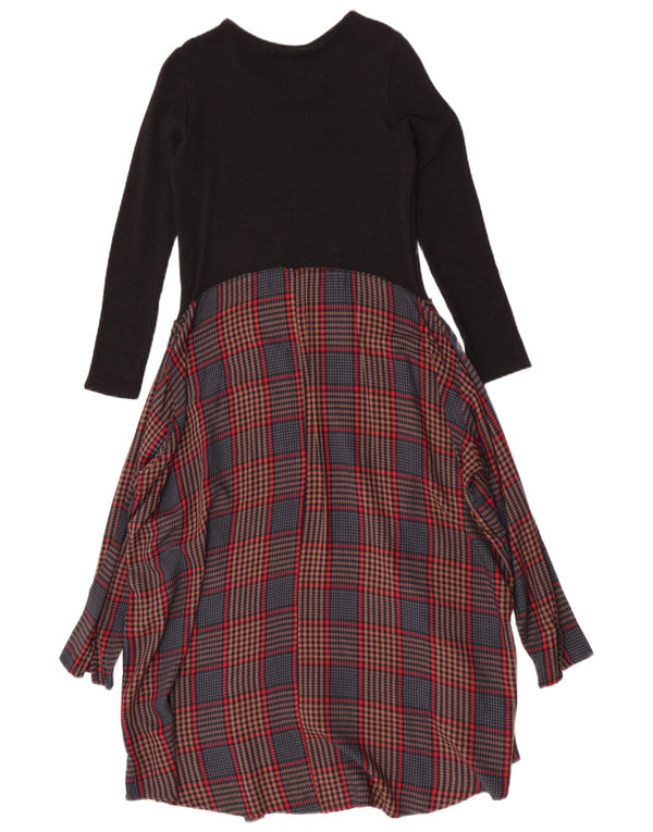 Zara Damen Langarm-Maxikleid UK 12 Mittelschwarz kariert