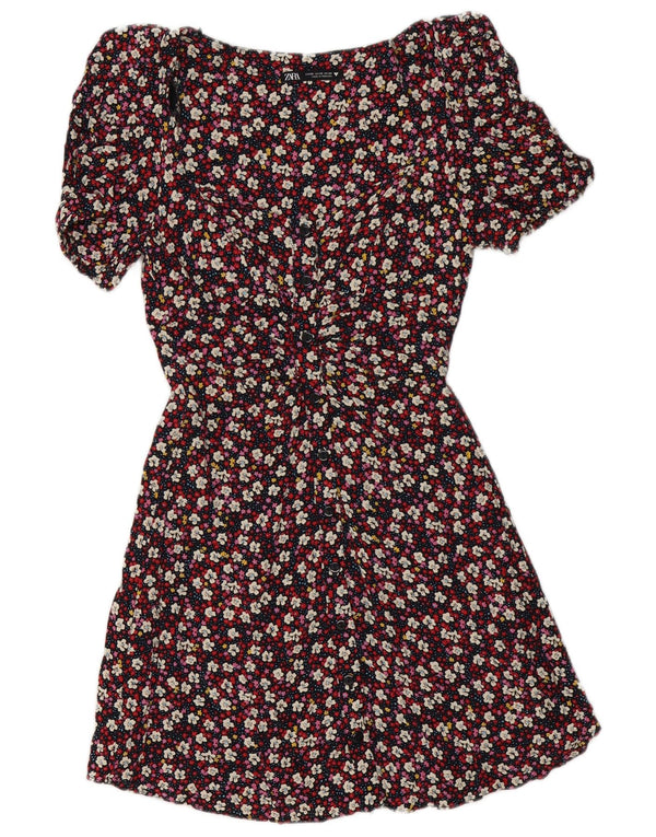 Zara Damen Hemdkleid UK 6 XS Mehrfarbiges Blumenmuster aus Polyester