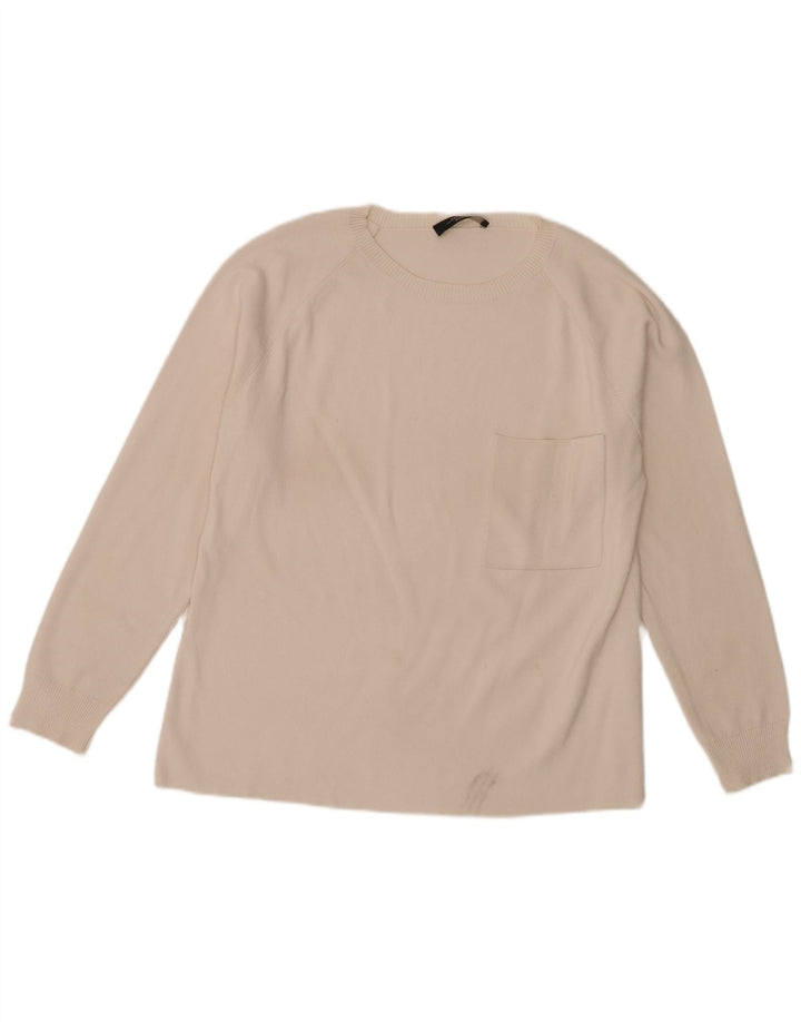 Max Mara Damen-Pullover mit Rundhalsausschnitt, Gr. 14, Mittel, gebrochenes Weiß