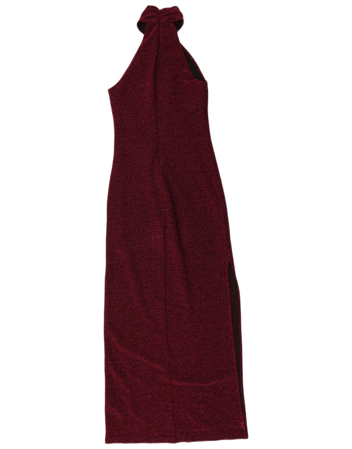 Vintage Damen Maxi Neckholder Kleid UK 8 Kleines Kastanienbraun geflecktes Polyester