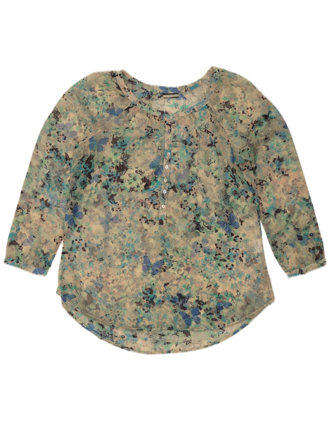Vintage Damen Bluse Top UK 18 XL Türkis gefleckt