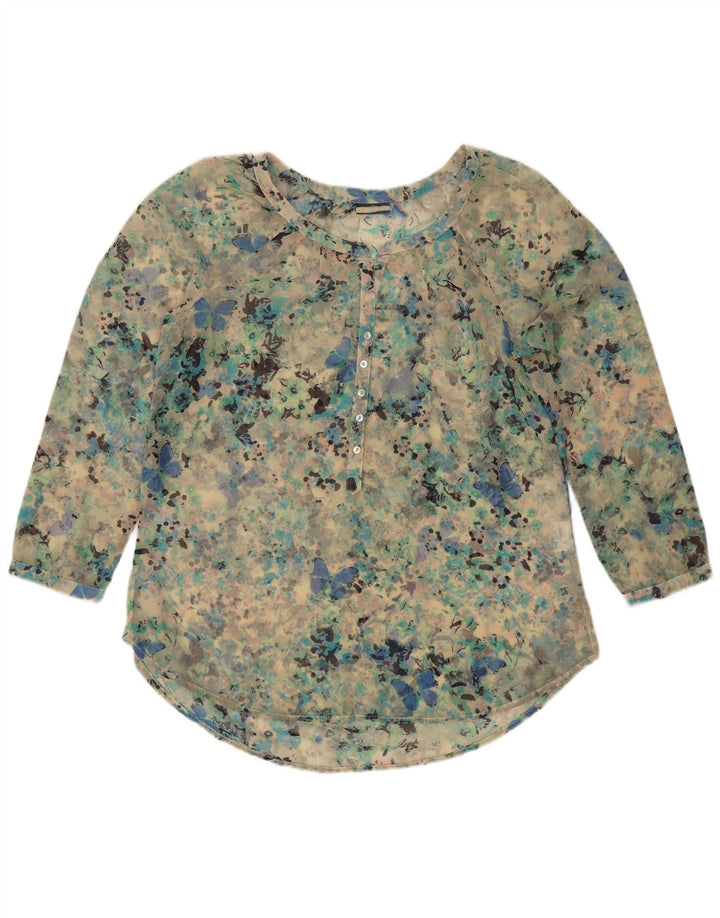 Vintage Damen Bluse Top UK 18 XL Türkis gefleckt