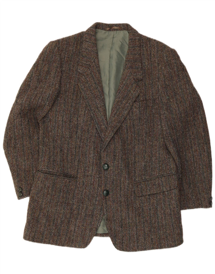 Harris Tweed Herren-Blazer mit 2 Knöpfen, UK 36, kleine graue Wolle mit Fischgrätenmuster