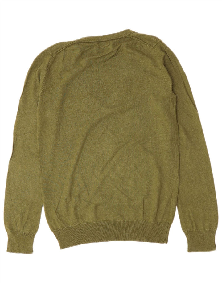 Massimo Dutti Damen-Pullover mit V-Ausschnitt, UK 12, mittelgrüne Seide