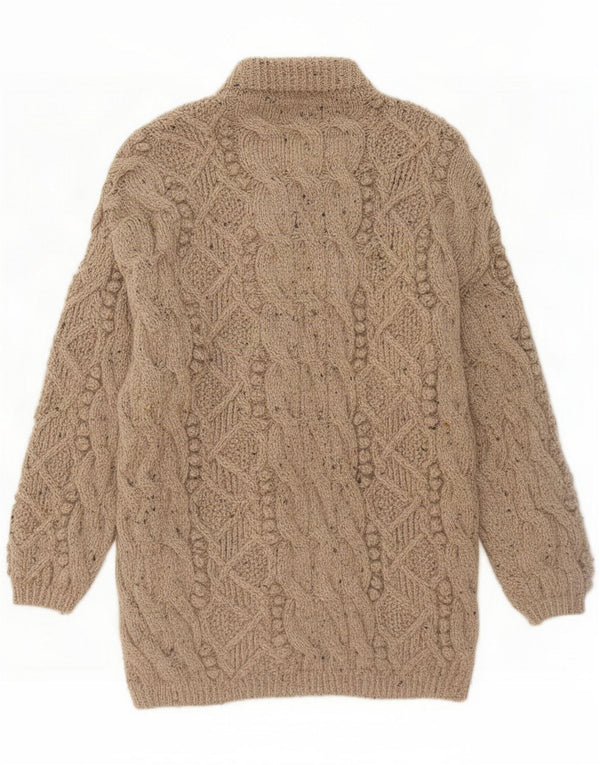 Vintage Womens Longline Cardigan Sweater UK 14 Medium Beige Flecked