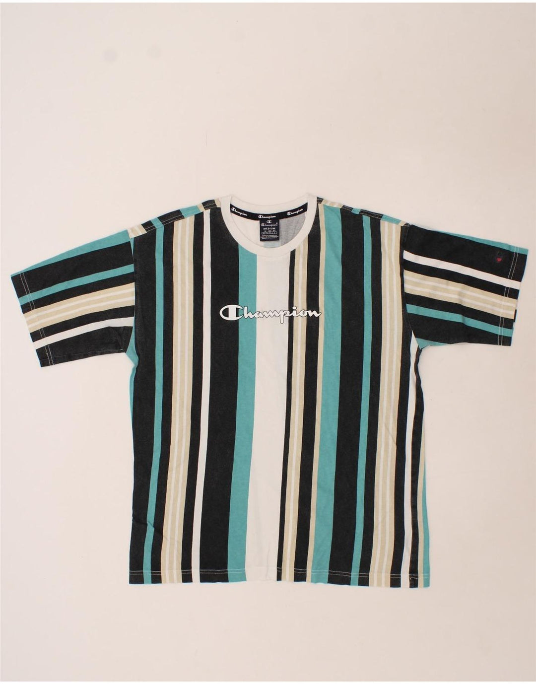 CHAMPION Mens Graphic T-Shirt Top Medium Multicoloured Striped Vintage Champion and Second-Hand Champion from Messina Hembry 