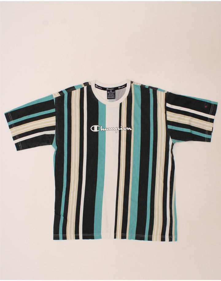 CHAMPION Mens Graphic T-Shirt Top Medium Multicoloured Striped Vintage Champion and Second-Hand Champion from Messina Hembry 