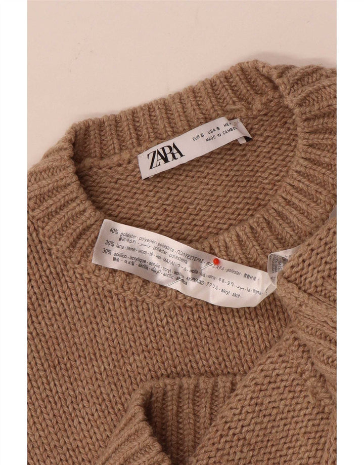 Zara Damen-Pullover, übergroß, Rundhalsausschnitt, Gr. 10, Größe S, braun, Polyester