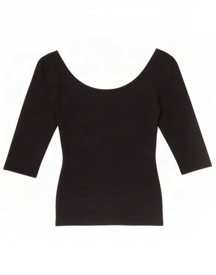 Zara Damen Crop Off Shoulder Top 3/4 Ärmel UK 8 Small Schwarz Polyamid