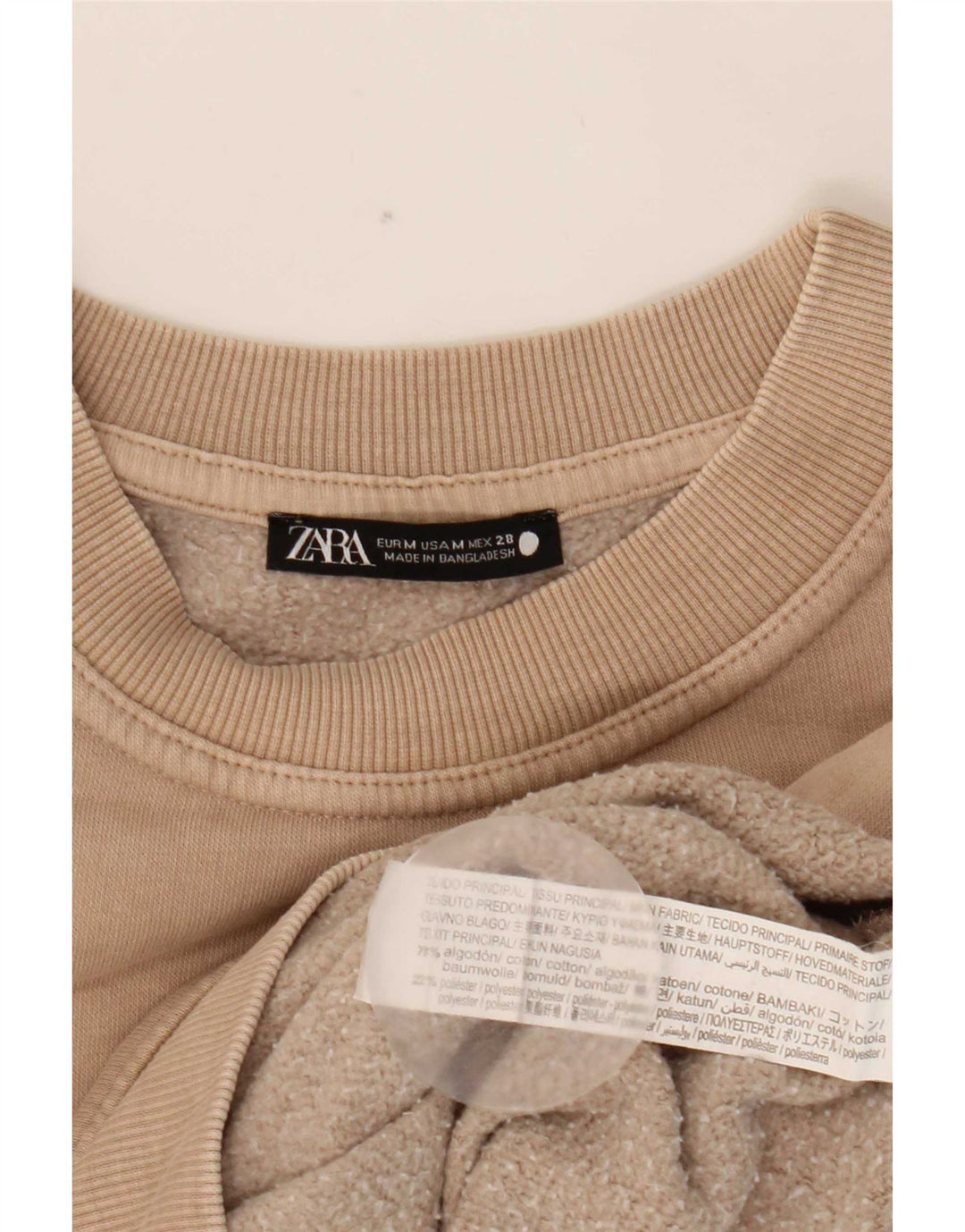 Übergroßer Sweatshirt-Pullover für Damen von Zara, UK 14, mittelbeige Baumwolle