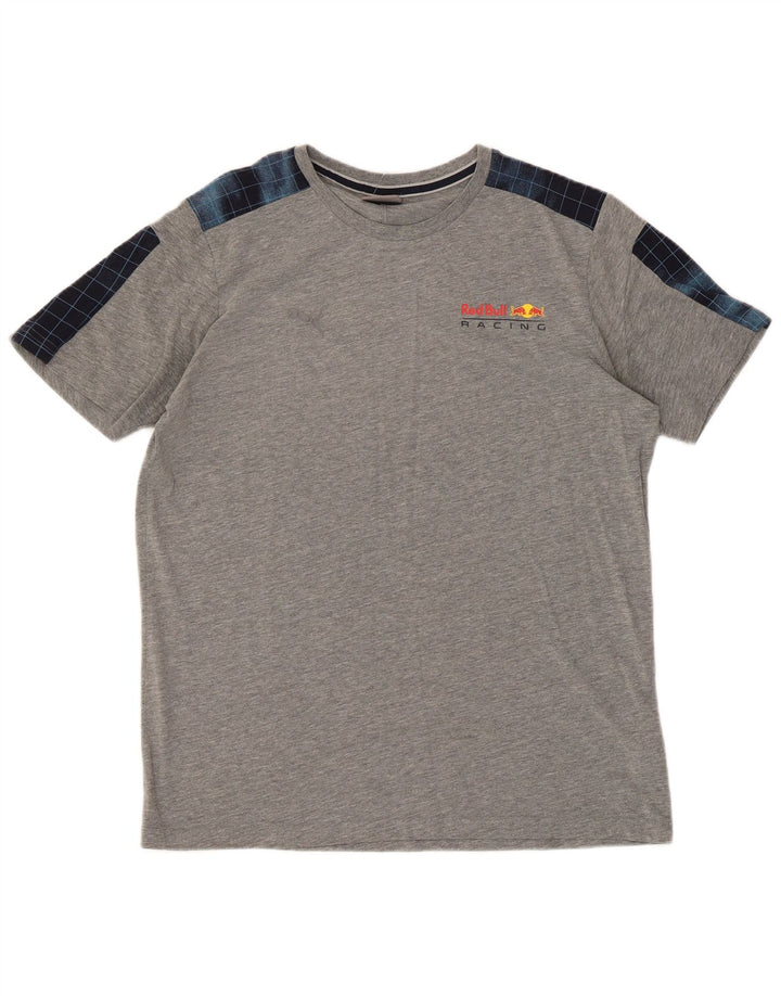 Puma Herren-T-Shirt-Oberteil aus mittelgrauer Colourblock-Baumwolle