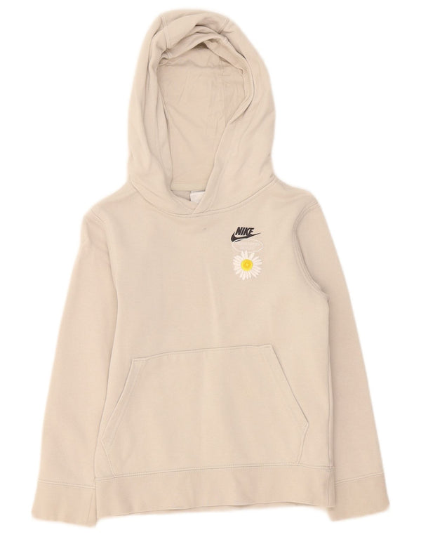 Nike Mädchen-Pullover mit grafischem Kapuzenpullover, 8–9 Jahre, Größe S, beige, geblümte Baumwolle