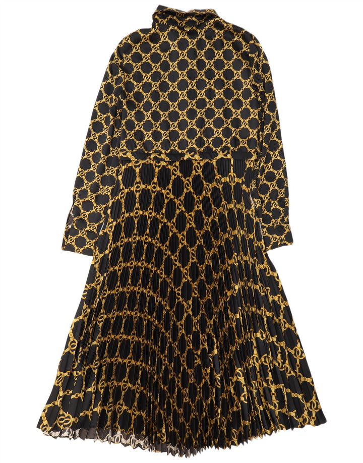 Twinset Damen-Maxikleid mit abstraktem Muster, langärmlig, Gr. 14, mittelschwarz