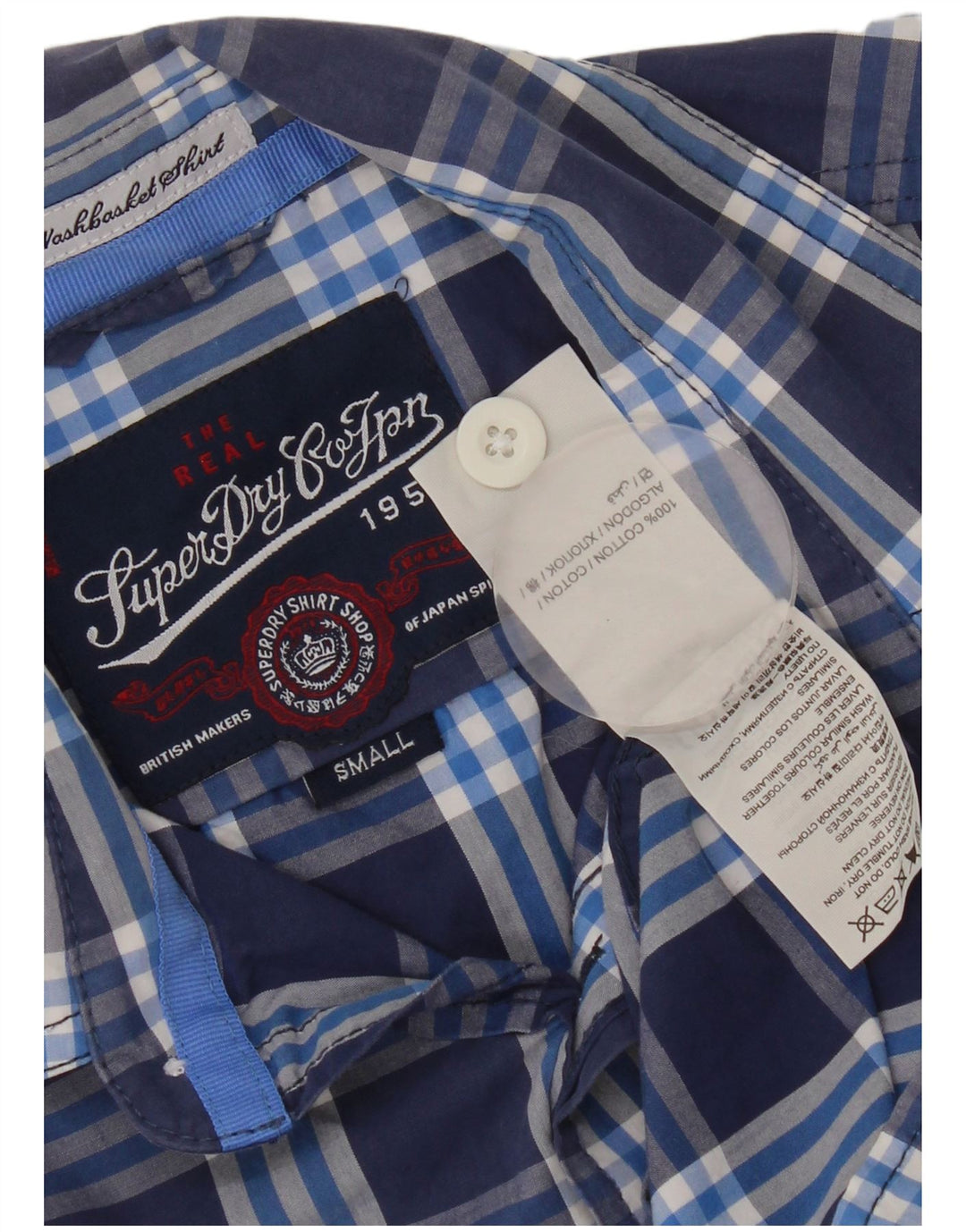 SUPERDRY Herren-Kurzarmhemd, klein, marineblau, kariert, Baumwolle